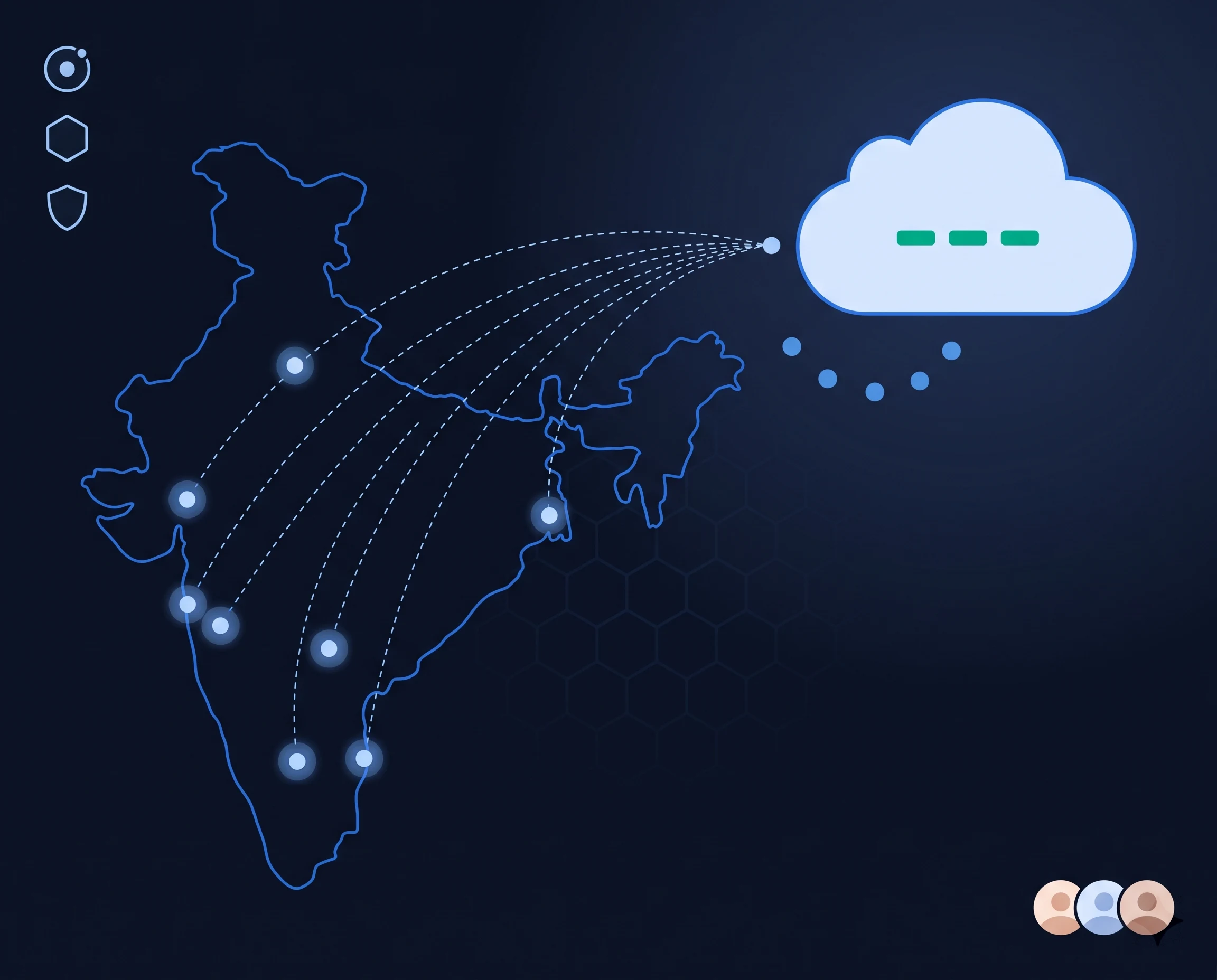 Tentovision enterprise NVR management platform dashboard for a multi-site recorder fleet, with role-based access indicators and AWS backbone reference